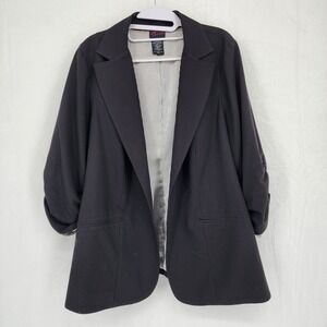 Torrid Black Ruched 3/4 Sleeve Blazer Size 2 Plus Pinstripe Lining Professional